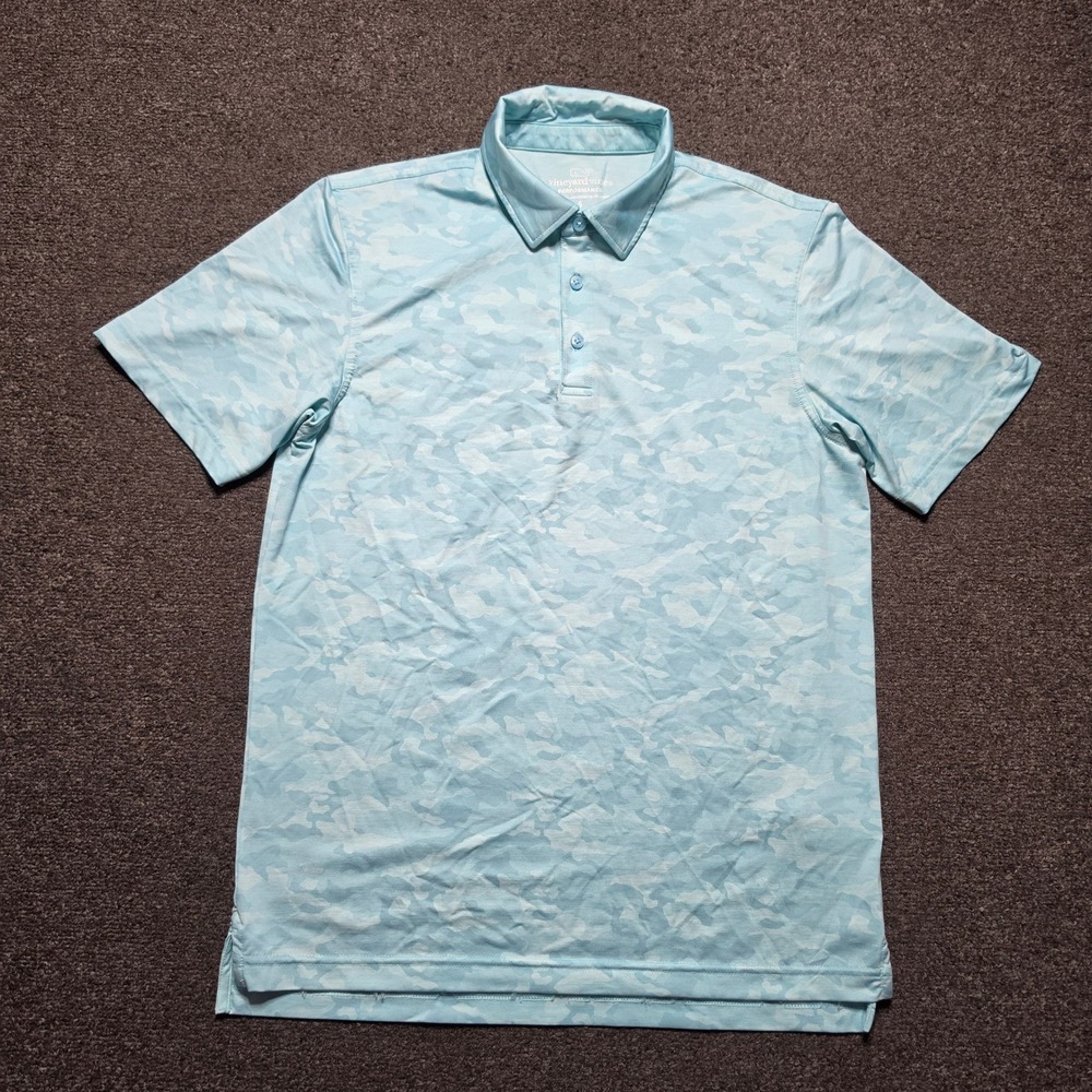 Vineyard Vines Performance Polo Shirt Light Blue Mens Small Camo Short Sleeve